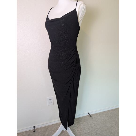 Rudá Sparkly Black Side Slit Stretch Midi Dress Women Size M Dark Fairy Sexy - Picture 3 of 14